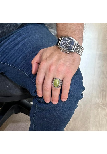 El Yapımı 925k Katı Sterlin Gümüş Erkek Yüzük, Gerçek Doğal Unakite Taşı Yüzük, Sanatsal Tasarım Gümüş