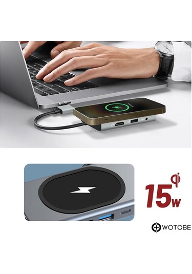 9 Portlu Kablosuz Şarjlı Usb-c Hdtv Hdmı Pd Sd Tf Rj45 Vga Dönüştürücü Adaptör