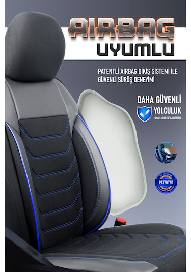 Tofaş Kartal L Uyumlu Lüx Deri Detaylı Oto Koltuk Kılıfı Ön Arka Takım Carbon Siyah Mavi