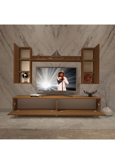 Decoraktiv Eko 7 Slm Std Krom Ayaklı Tv Ünitesi Tv Sehpası Ceviz