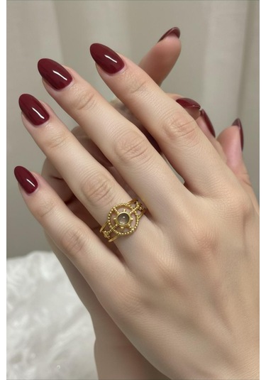 Gold Renkli Ayarlanabilir Taşlı Çelik Yüzük Altın