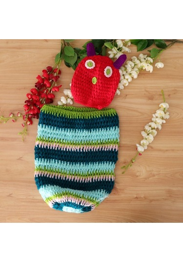 Suntek Yenidoğan Örme Tığ Kostüm + Şapka Çok Renkli