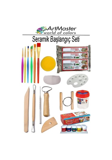 Seramik Başlangıç Boya Seti 29 Parça 1 Paket Fırça Palet Kil Hamuru Modelaj Akrilik Boya Ebeşuar Modelleme Heykel