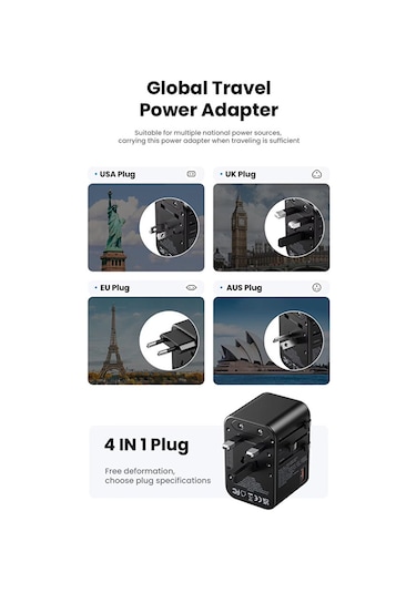 25w Evrensel Seyahat Şarj Adaptörü Fiş Priz Dönüştürücü /1xusb /2
