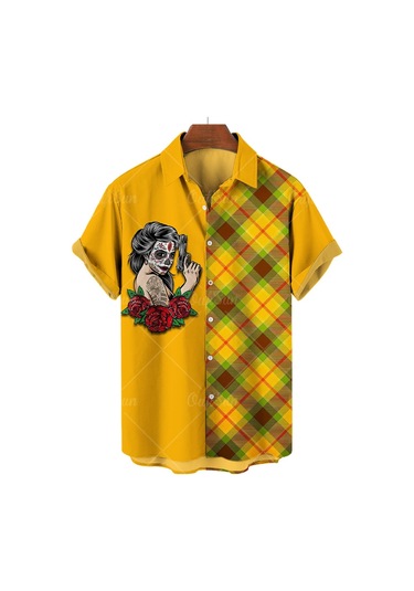 Snapbuyyaz Hawaii Kafatası Erkek Kısa Kollu Rahat Gömlek Dijital 3d Baskı Kore Çiçek Desen Harajuku Stilkoyu Grierkek Koyu Gri