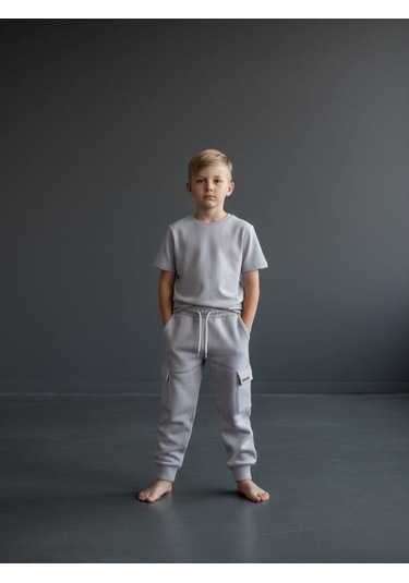 Zekids Erkek Çocuk Kargo Cepli Şardonlu Eşofman Alt-16659 Gri