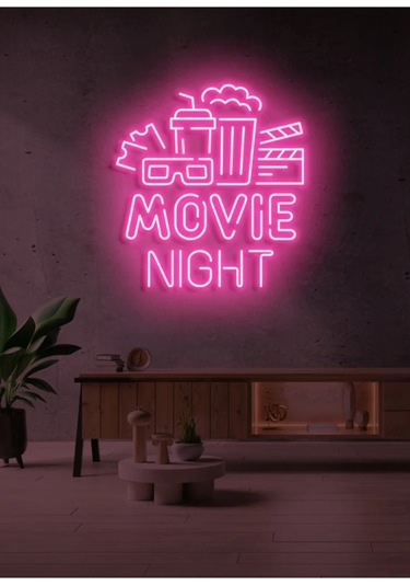 Twins Led Movie Night Yazılı Ve Şekilli Neon Tabela Pembe Model:model:40443366 Pembe