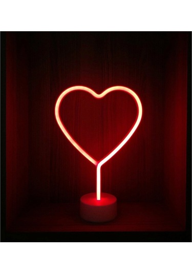 Neon Işıklı Kalp Masa Gece Lambası Pil+usb Çok Renkli