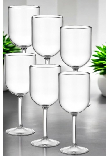 Kırılmaz Çizilmez Şarap Bardağı 400 Ml Cam Gibi Şeffaf Polikarbon Şarap Kadehi 6 Adet Şeffaf
