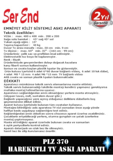 Serend Çift Kollu. Büyük Ekran Tv Askı Aparatı