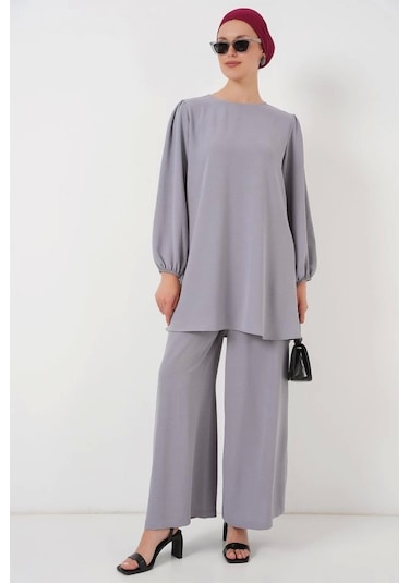 Defymoda Ayrobin Tunik Pantolon Alt Üst Takım 6712 - Gri Gri