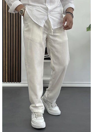 Edwoxmen Erkek Rahat Kesim Keten Pantolon Krem Edw138-krem Krem