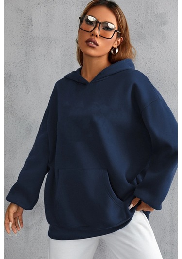 Just Baskılı Bisiklet Yaka Sweatshirt Lacivert