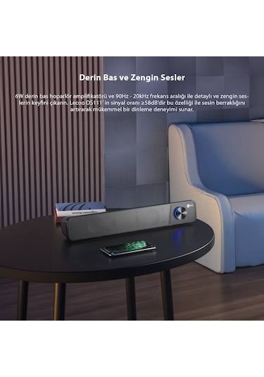 Lecoo DS111 Bluetooth + Kablolu 6W Masaüstü Taşınabilir Soundbar Hoparlör