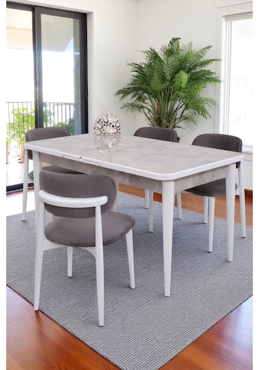 Duru Norte Mdf Lak Panel Açılır Yemek Masa Takımı 90x160 Beyaz