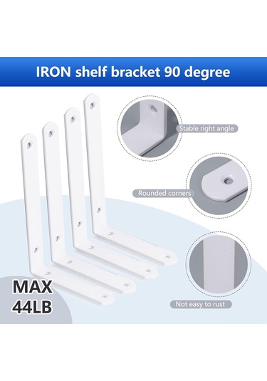 Xindoker 8 Adet Beyaz 100x150mm Metal L Şekilli Duvar Braketi, Yük Taşıyan Kayar Raf Destekçisi, Vidalı Dıy Duvar Kurulum Rafları Beyaz
