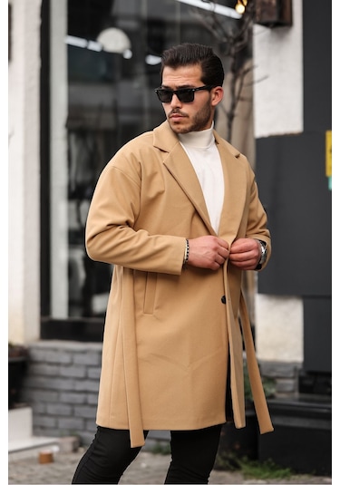 Mero Life Erkek Vizyon Kemerli Oversize Rahat Kesim Kaşe Kaban Vizon