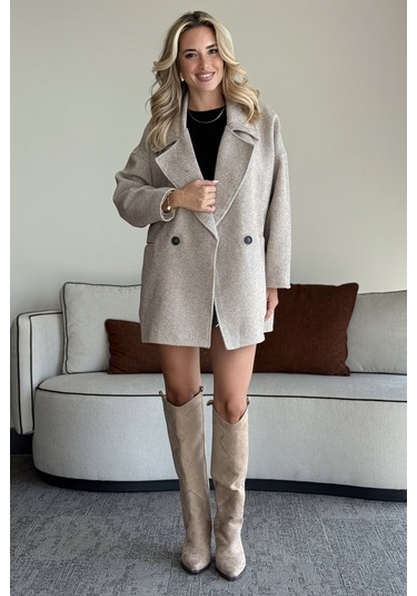 Vizon 1. Sınıf Kalite Balık Sırtı Oversize Kaşe Kaban Vizon