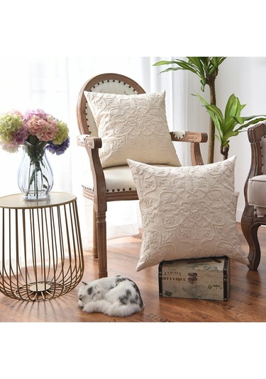 Sones Pamuklu Kordon Nakışlı Yastık Minder Kılıfı Çekirdeksiz, Boyut: 50x50cm Gri