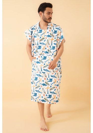 Shark Yetişkin Sörf Panço Kapüşonlu Plaj Havlusu Sm Beden