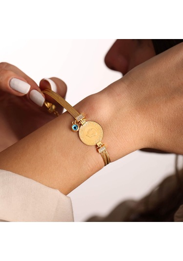 Çeyrek Altın Hasır Bileklik El Yapımı Nazar Boncuklu