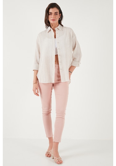 Lela Regular Fit Uzun Kollu Dokulu Bayan Gömlek 6772799 Taş
