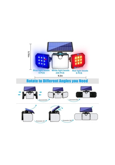 Trendooze Güneş Enerjili Bahçe Aydınlatma, 400 Lümen, Kırmızı-mavi Flaş, Ip65