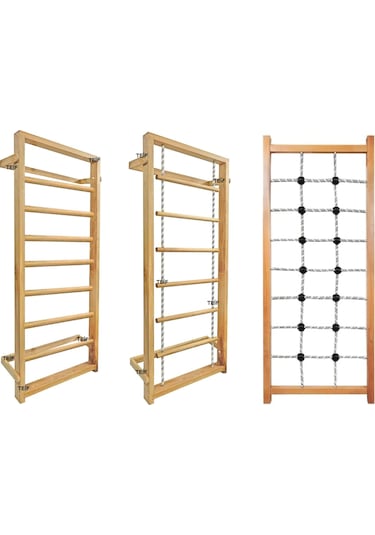 İsveç Tırmanma Duvarı - Jimnastik Egzersiz Merdiveni 3 'lü Set 80 x 190 CM Ahşap