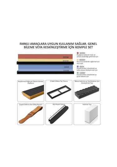 Valkyrie 7 Parça Profesyonel Bıçak Bileme Seti 4 Taraflı Biley Taşı 400 1000 3000 8000 1. Kalite Sulu Bileme 1. Kalite