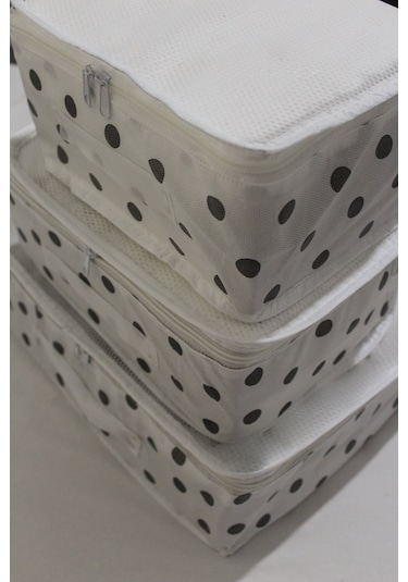 Adarya Home Puantiye Desen Valiz Düzenleyici Bavul İçi Organizer Set 6'lı Beyaz