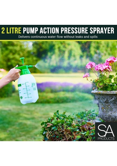 Neevoyu Bahçe Bitkileri İçin 2l Plastik Basınçlı Sprey Botu - Ayarlanabilir Nozul, Kilitlebilir Tetik Ve Su Akışı Regülatörü İle Yeşil/beyaz