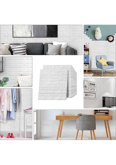 10 Adet 50x50 Cm Silinebilir Kendinden Yapışkanlı Duvar Kağıdı Esnek Köpük Panel 3d Tuğla Desen