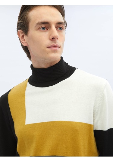 Siyah Tam Balıkçı Yaka Desenli Pamuk Karışımlı Triko 656011 Siyah