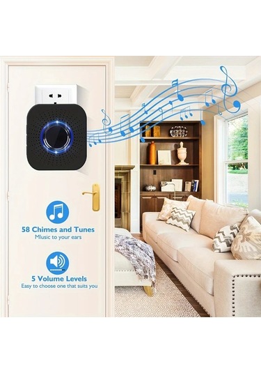 Honeybeeshop Beyaz Kablosuz Akıllı Kapı Zili Hareket Uyarıları Gece Görüşü Sesli İnterkom Şarj Edilebilir Siyah Tasarım