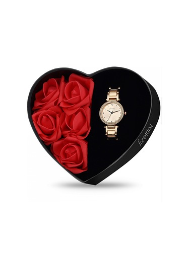 Forentina  Kırmızı Güllü Kutuda Rose Metal Bayan Kol Saati - Yonc