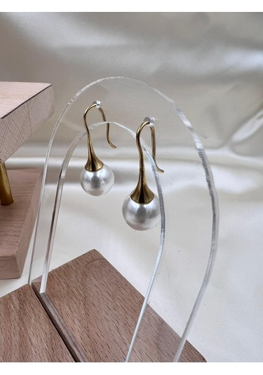 İnci Detay Sallantılı Küpe Altın - Gümüş