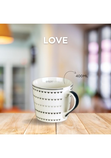 Tohana Porselen Kupa 400ml Love Serisi Desen1 Beyaz