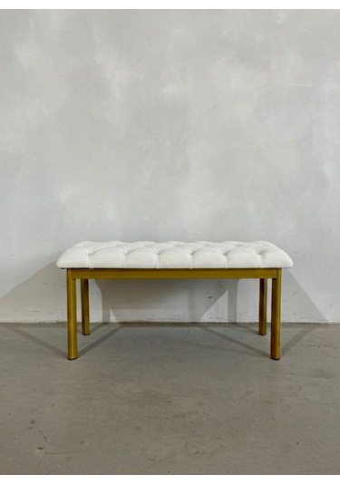 Loft Kapitone Döşeme Metal Gold Ayaklı Puf & Bench - 105x40 Cm Bej