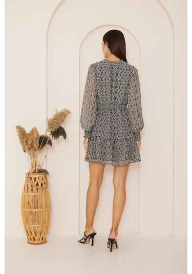 Darlin Moda Mavi Desenli Mini Şifon Elbise Dm1027 Mavi