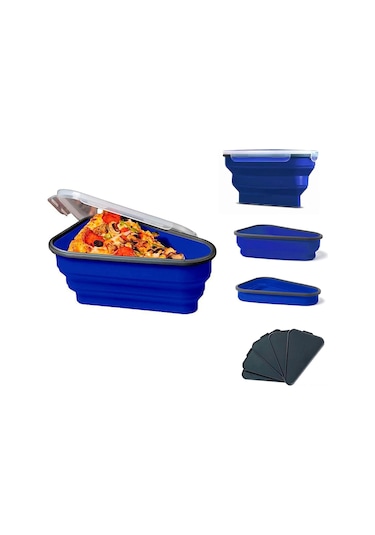 Moveevo Mutfak-grade Silikon Pizza Saklama Kutusu - 5 Fırın Uygun Servis Tepsili, Katlanabilir, Leak-proof, Bpa-free Mavi Mavi
