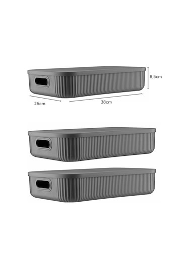 3'lü Set Çok Amaçlı Dekoratif Düzenleyici Kutu Antrasit 6,8lt