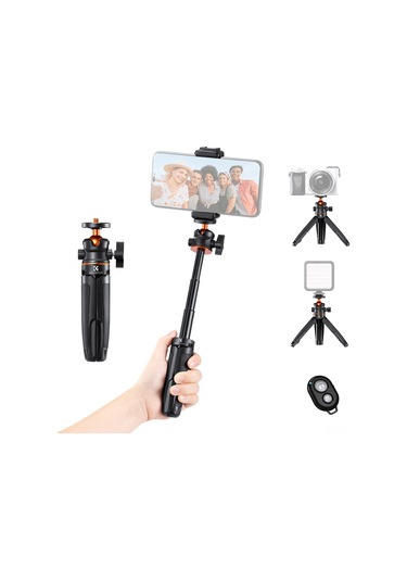 Kangvka Alüminyum Tripod Selfie Stick, Telefon Ve Kamera Uyumlu, Bluetooth Kumanda, Telefon Tutucu, 1/4 Vida Bağlantısı, Siyah Kf09.128v1