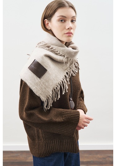 Püsküllü Atkı Bej Bej