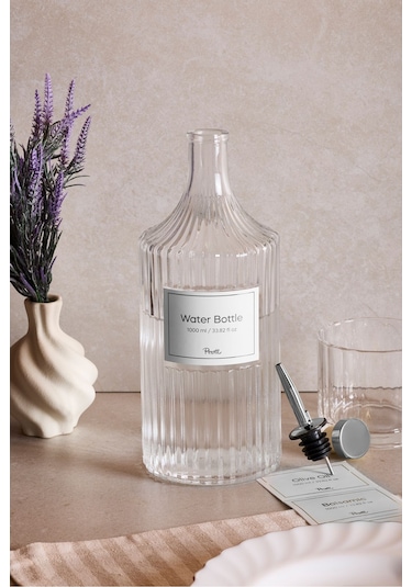 Perotti Viking 1000 Ml Cam Şişe Ve Yağlık Kapaklı Çift Kapaklı Şeffaf