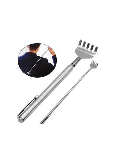 2 Adet Teleskobik Sırt Kaşıyıcı Metal Kaşağı Kaşıma Aleti Sırt Ka Gri