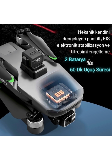 Piha S155 Drone 3 Axis Gimbal 2 Batarya İle 60 Dakika Uçuş Süresi Beni Takip Et Modu 4K HD Kamera Ve Lazerli Engelden Kaçınma Modu