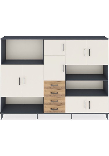 Arges Dolap 9 Raflı 4 Çekmeceli 8 Kapaklı 220x30x163 Antrasit-ayt Antrasit-aytaşı/çam