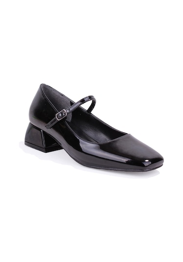 Dagoster Dza07-725101 Siyah Rugan 4 Cm Kalın Topuklu Klasik Kadın Ayakkabı