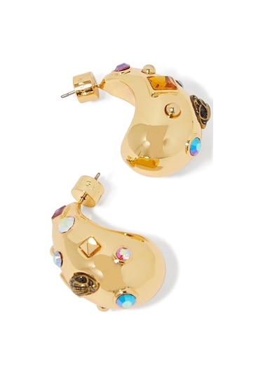 Large Crystal Mix Earrings Büyük Taşlı Kadın Küpe Altın
