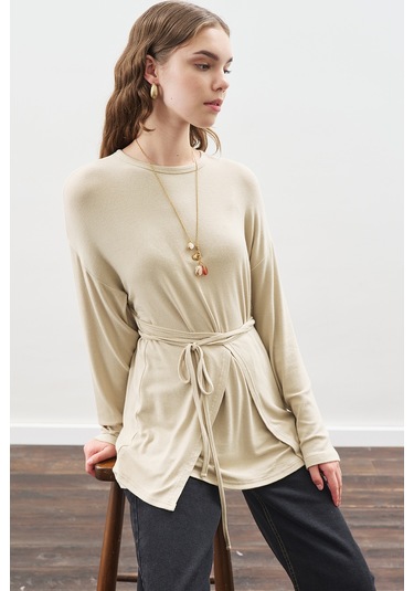 Beli Bağlama Tasarımlı Bluz Taş Taş